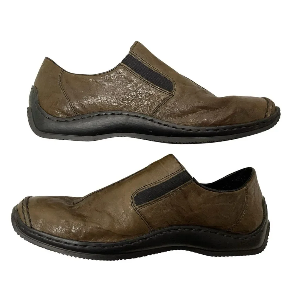 Rieker Women’s 38 EUR 7.5 US Antistress Brown Leather Slip On Driving‎ Loafers